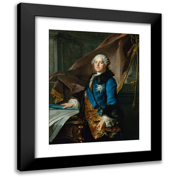 Louis Tocqué 12x14 Black Modern Framed Museum Art Print Titled - Portrait the Abel Poisson, Marquis the Maryy (1755)