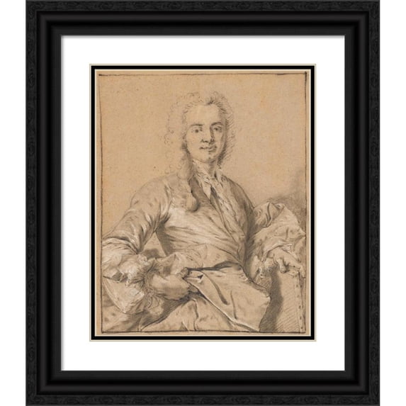 Louis Tocqué 12x14 Black Ornate Wood Framed Double Matted Museum Art Print Titled: Portrait of an Artist (Mid 18th Century)