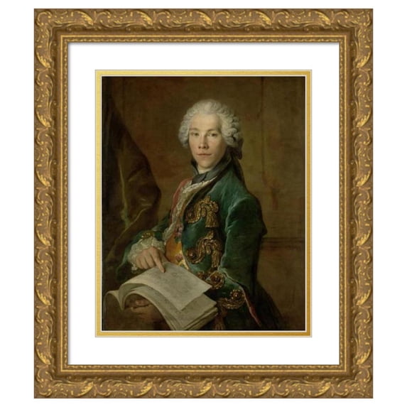 Louis Tocqué 15x18 Gold Ornate Wood Frame and Double Matted Museum Art Print Titled - Portrait of Arnoldus Van Rijneveld (C. 1738)