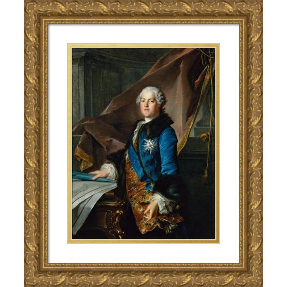 Louis Tocqué 19x24 Gold Ornate Framed and Double Matted Museum Art Print Titled - Portrait the Abel Poisson, Marquis the Maryy (1755)