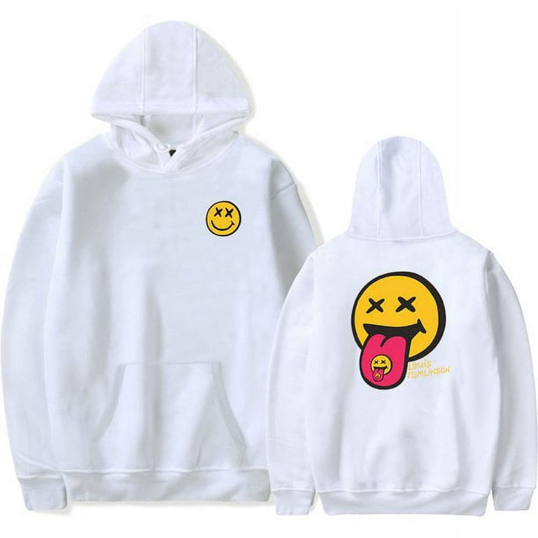 ZOSPEMF Louis Tomlinson merch Hoodies Smiley Face Print Streetwear Casual Sweatshirt Man/Woman Hip Hop Hoodies, Men's, Size: 4XL, White