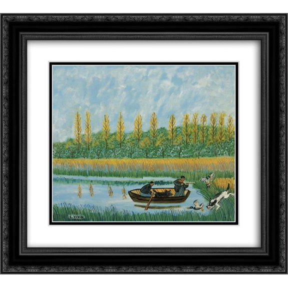 Louis Vivin 2x Matted 24x20 Black Ornate Framed Art Print 'Chasse aux canards'