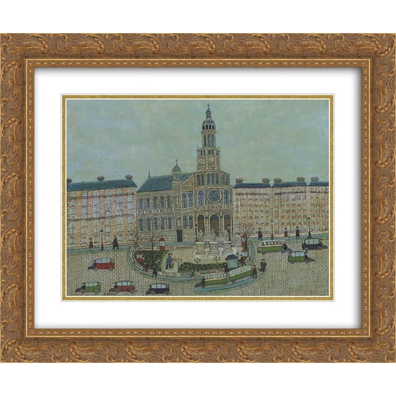 Louis Vivin 2x Matted 24x20 Gold Ornate Framed Art Print 'Paris, L'Eglise de la Trinite'