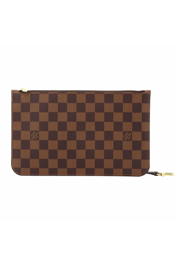 Pre-Owned Louis Vuitton Damier Neverfull Handbag Pouch, Ebene Leather, Gold Hardware.