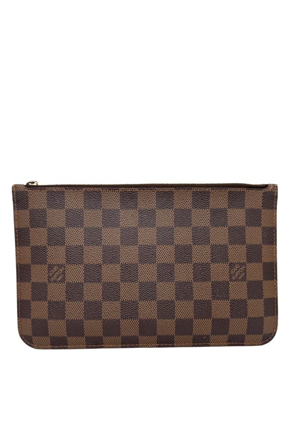 Pre-Owned Louis Vuitton Neverfull Damier Ebene Pochette Wristlet Brown