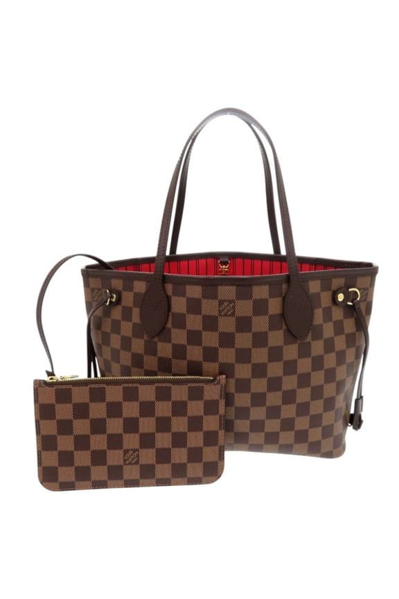 Pre-Owned Louis Vuitton Neverfull PM Damier Brown Tote Bag with Pouch N41359...