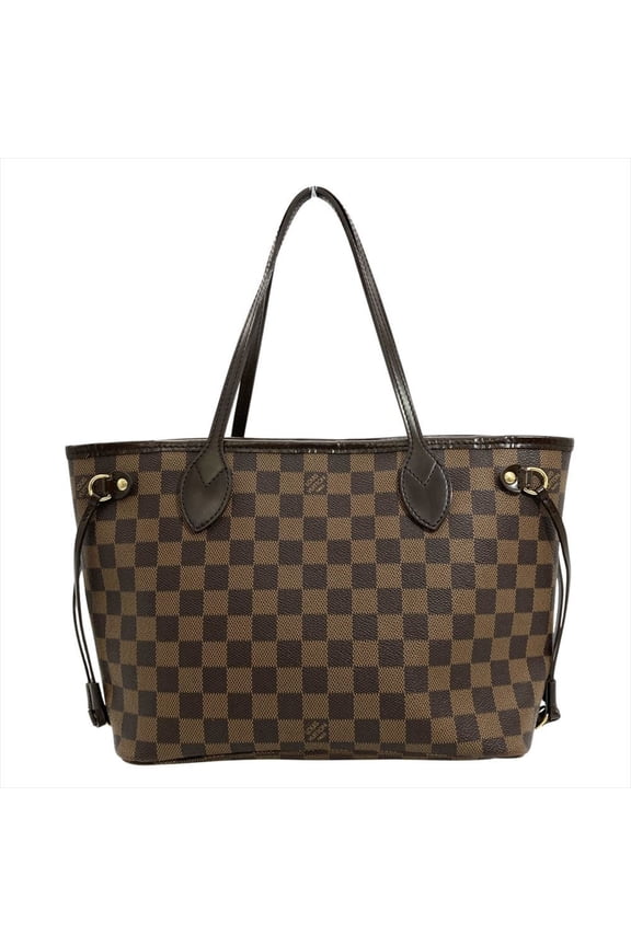 Pre-Owned Louis Vuitton Neverfull PM Tote Bag, Damier Ebene, N51109 Brown with Gold Hardware,...