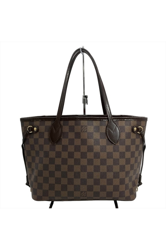 Pre-Owned Louis Vuitton Neverfull PM Tote Bag, Damier Ebene, N51109 Brown with Gold Hardware,...