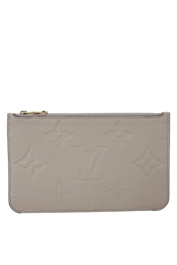 Pre-Owned Louis Vuitton Neverfull Pochette Giant Monogram Empreinte Leather Wristlet Beige