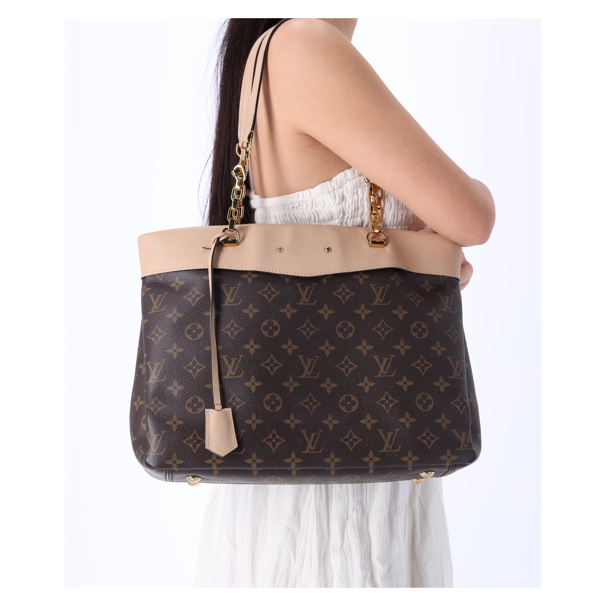 Louis Vuitton Pallas Shopper Chain Shoulder Bag M41580 Brown Monogram Dune Sand