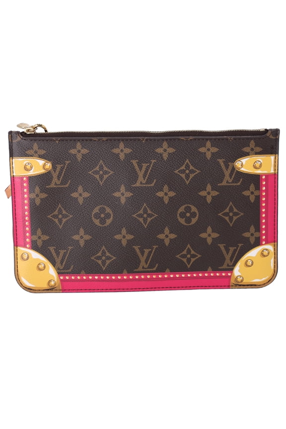 Pre-Owned Louis Vuitton Summer Trunk Monogram Neverfull Pouch Wristlet Brown Pink