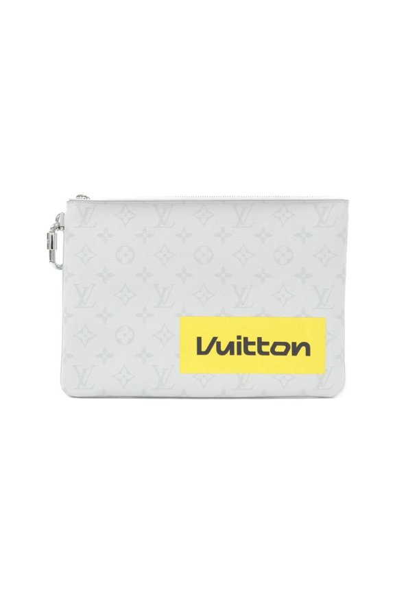 Pre-Owned Louis Vuitton White Monogram Logo Zipped Handbag Pouch GM M68310