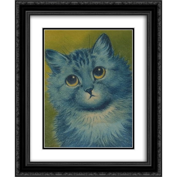 Louis Wain 2x Matted 20x24 Black Ornate Framed Art Print 'Blue Cat '