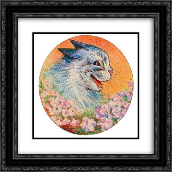 Louis Wain 2x Matted 22x20 Black Ornate Framed Art Print 'FLOWERS FOR YOU'