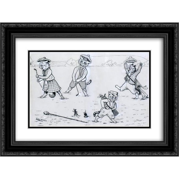 Louis Wain 2x Matted 24x18 Black Ornate Framed Art Print 'THE PUTT'