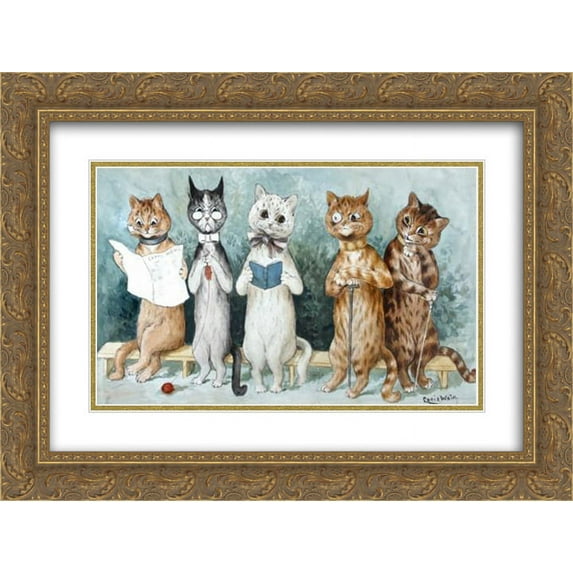 Louis Wain 2x Matted 24x18 Gold Ornate Framed Art Print 'THE DEBUTANTE HER FIRST SEASON'