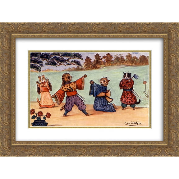 Louis Wain 2x Matted 24x18 Gold Ornate Framed Art Print 'Turandot'