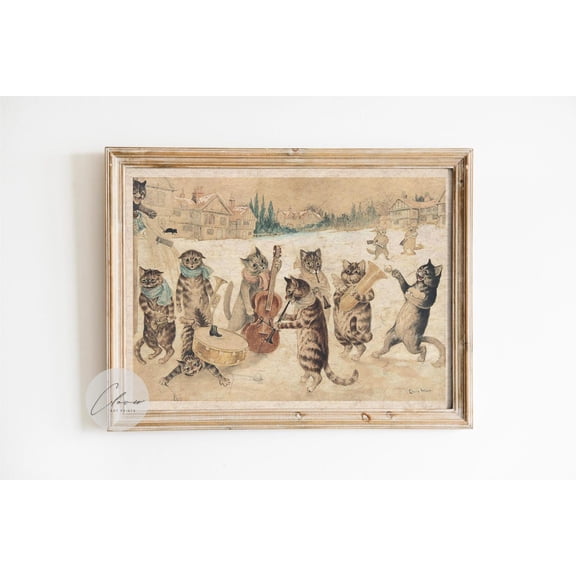 Louis Wain Cats Winter Art, Vintage Cat Orchestra Print, Whimsical Wall Decor, Animal Art Home Decor #49, Unframed Poster Size 8x12