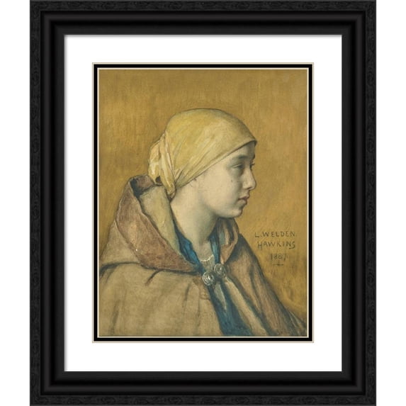 Louis Welden Hawkins 20x24 Black Ornate Framed Double Matted Museum Art Print Titled: Young Peasant Girl (1887)