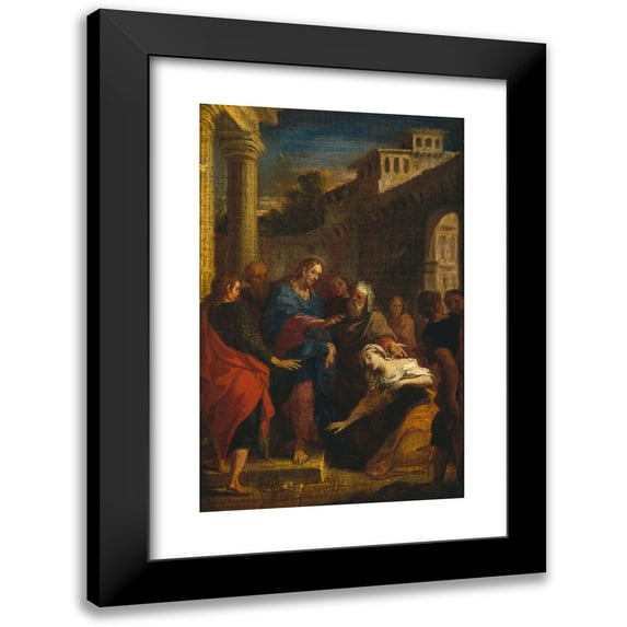Louis de Boullogne the Younger 16x24 Black Modern Framed Museum Art Print Titled - Christ and the Hemorrhoisse (1695)