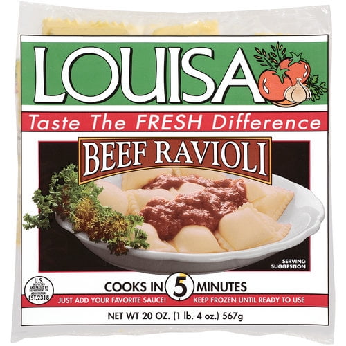 Louisa Beef Ravioli, 20 oz Bag Frozen Pasta Stuffed with Seasoned Beef, Boil & Serve Italian-Style Meal