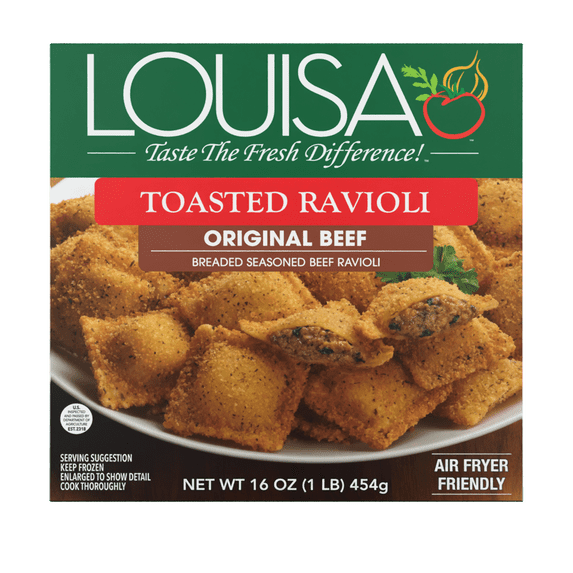 Louisa Original Beef Toasted Ravioli, 16 oz Box – Frozen St. Louis-Style Appetizer with Italian Breadcrumbs, Oven or Air Fryer Ready