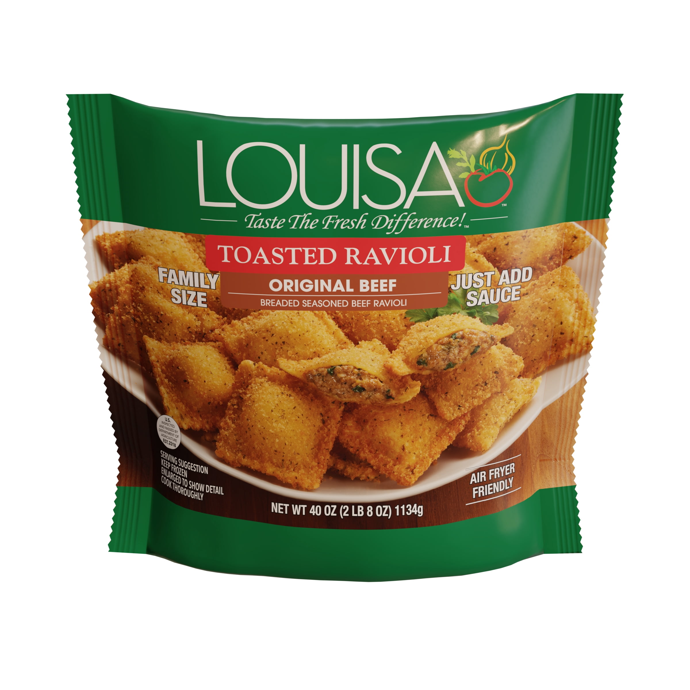 Louisa Original Beef Toasted Ravioli, 40 oz Family Size Bag – Frozen St. Louis-Style Appetizer with Italian Breadcrumbs, Oven or Air Fryer Ready