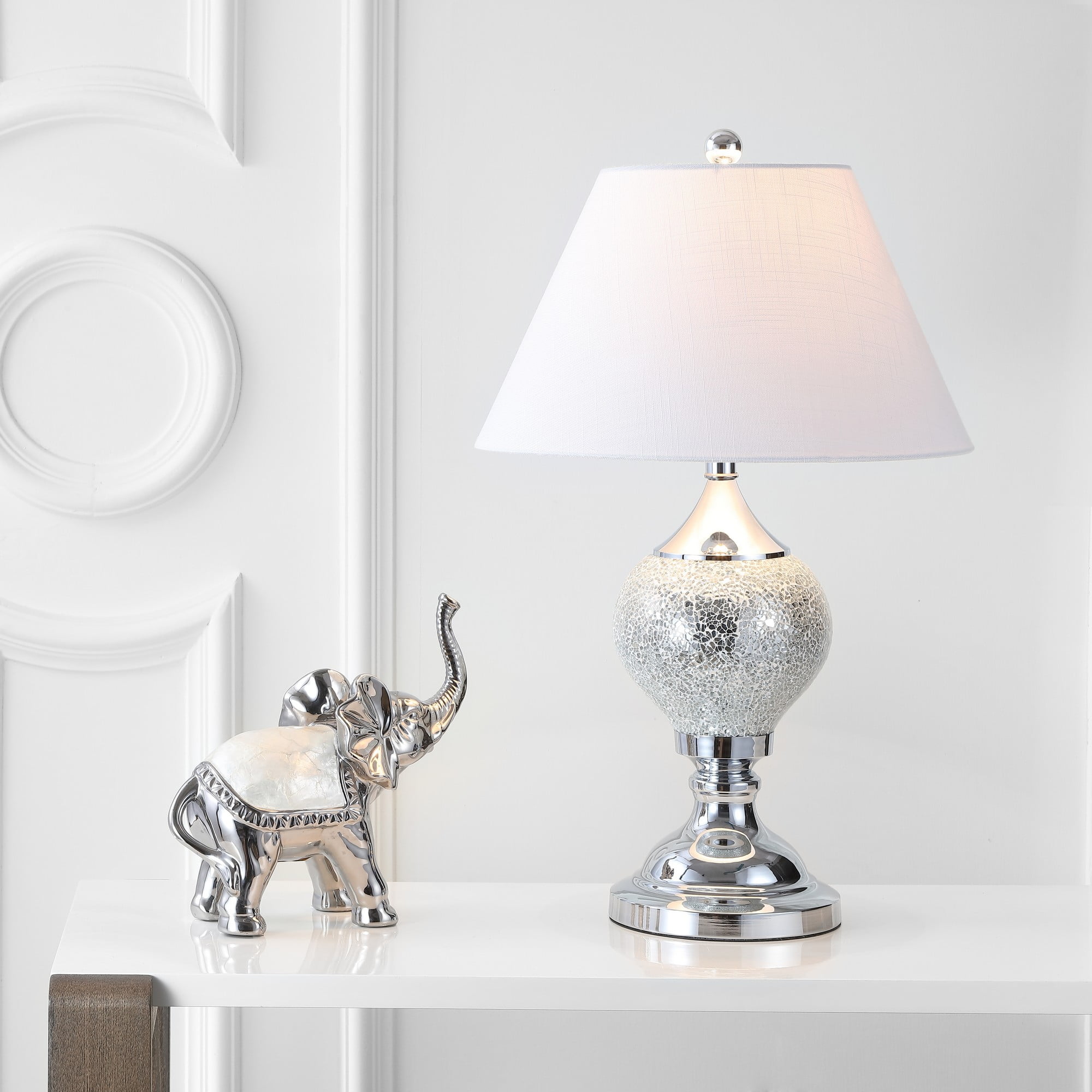 Louise 27" Mirrored Chrome Table Lamp with White Shade