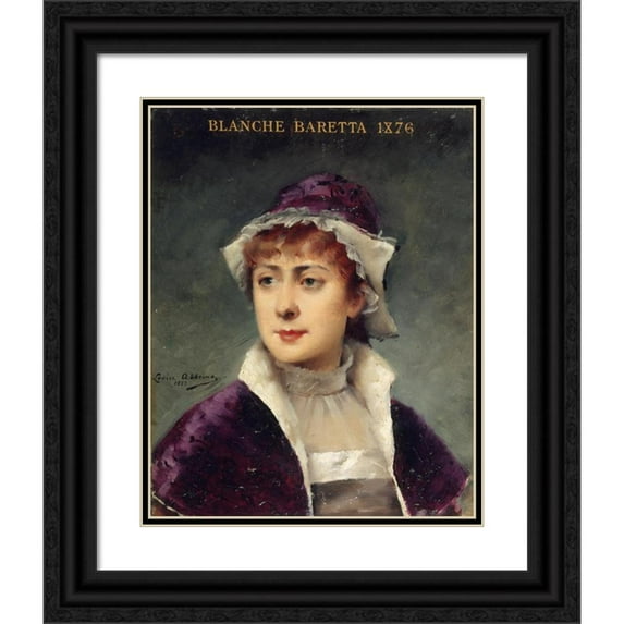 Louise Abbéma 12x14 Black Ornate Wood Framed Double Matted Museum Art Print Titled: Portrait of Blanche Baretta (1855-1939), Member of the Comedie-Francaise (1883)