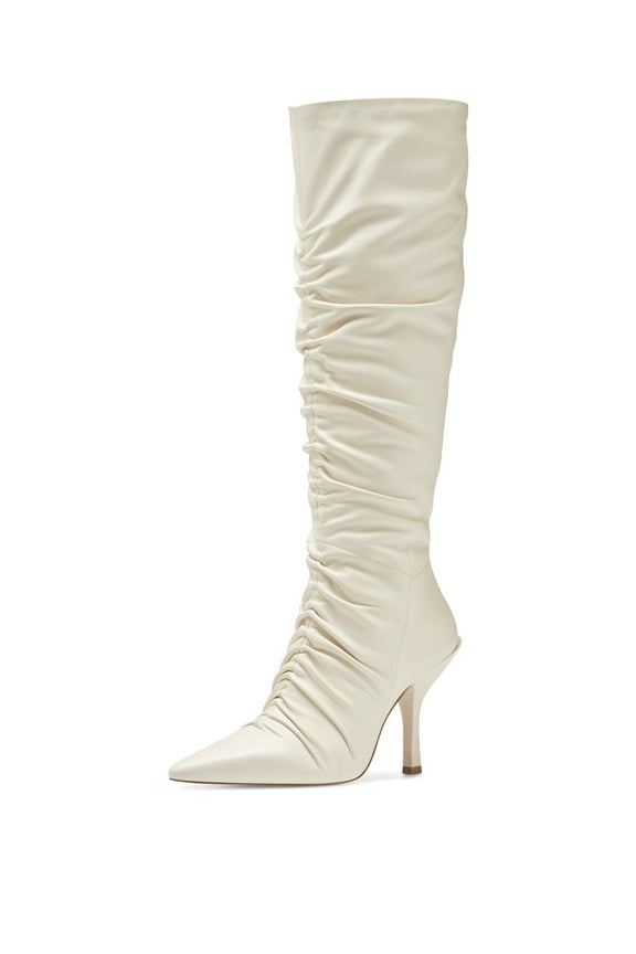 Vila Pointed Toe Pull-on Stiletto Winter White Pointed Dress Boots (SAND DOLLAR, 6.5)