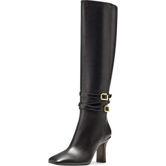 Louise Et Cie Yancey Buckle Knee High Pointed Dress Leather Boots Black Leather (BLACK, 5)