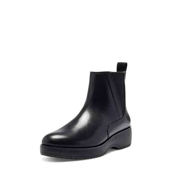 Louise Et Cie Zareb Black Leather Wedge Ankle Pull-on Chelsea Platform Bootie (BLACK, 5)
