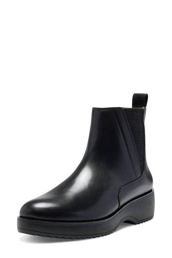 Zareb Black Leather Wedge Ankle Pull-on Chelsea Platform Bootie (BLACK, 5)