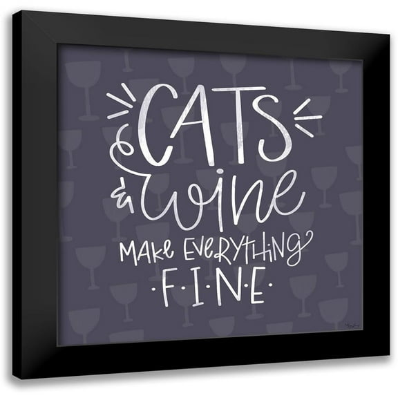 Louise, Gigi 12x12 Black Modern Framed Museum Art Print Titled - Cats Wine