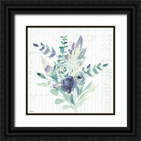 Louise, Gigi 20x20 Black Ornate Wood Framed with Double Matting Museum Art Print Titled - Wild Floral BLUE