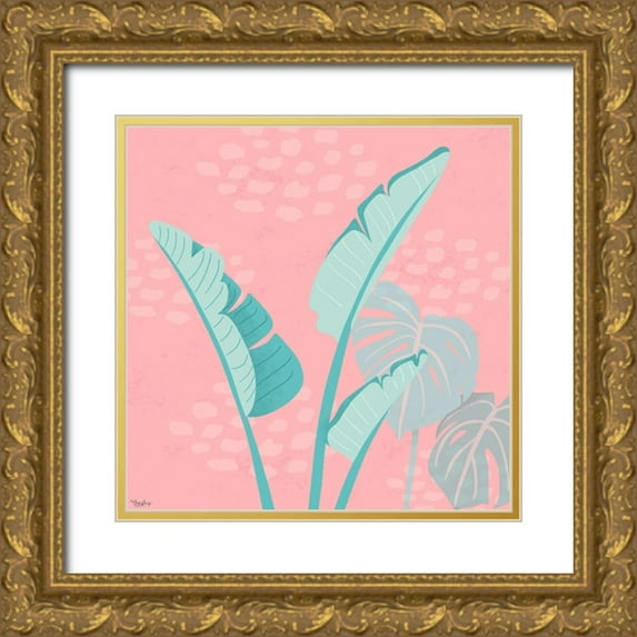 Louise, Gigi 20x20 Gold Ornate Wood Framed with Double Matting Museum Art Print Titled - Tropical Leaves 2
