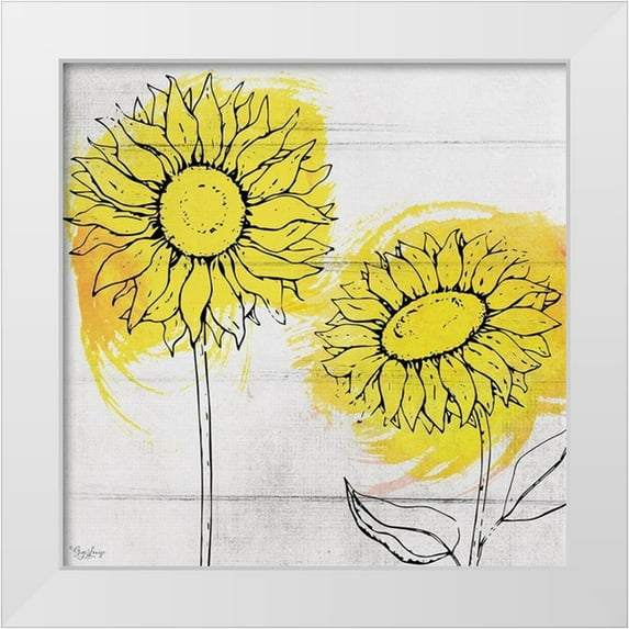 Louise, Gigi 20x20 White Modern Wood Framed Museum Art Print Titled - Two Sunflowers