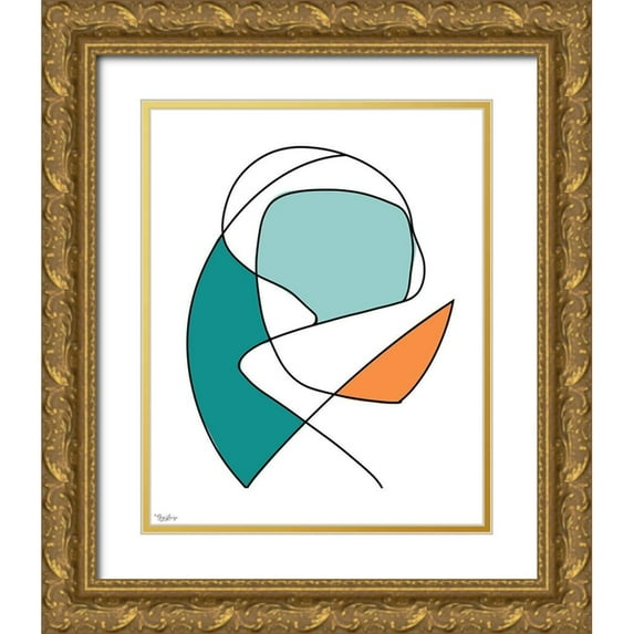 Louise, Gigi 20x24 Gold Ornate Wood Framed with Double Matting Museum Art Print Titled - Abstract Teal Orange 2
