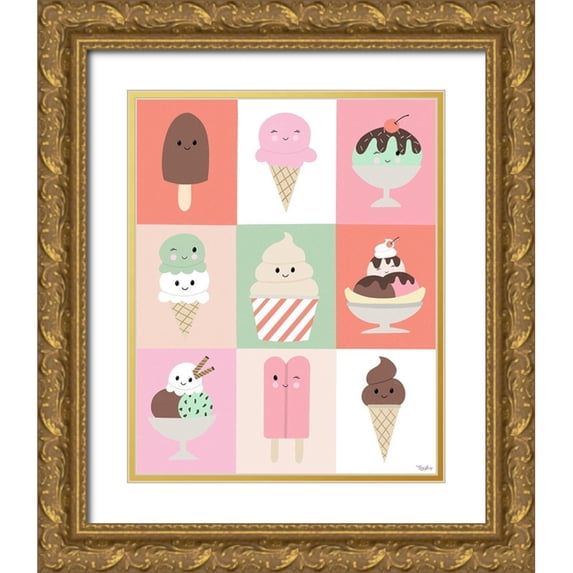 Louise, Gigi 20x24 Gold Ornate Wood Framed with Double Matting Museum Art Print Titled - Ice Cream Faces