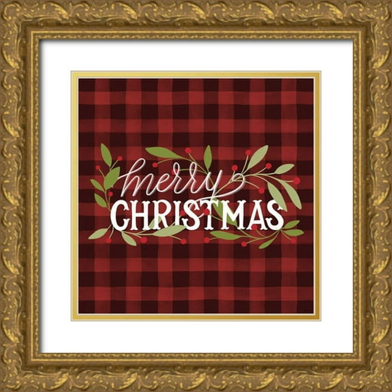 Louise, Gigi 26x26 Gold Ornate Wood Framed with Double Matting Museum Art Print Titled - Christmas Plaid