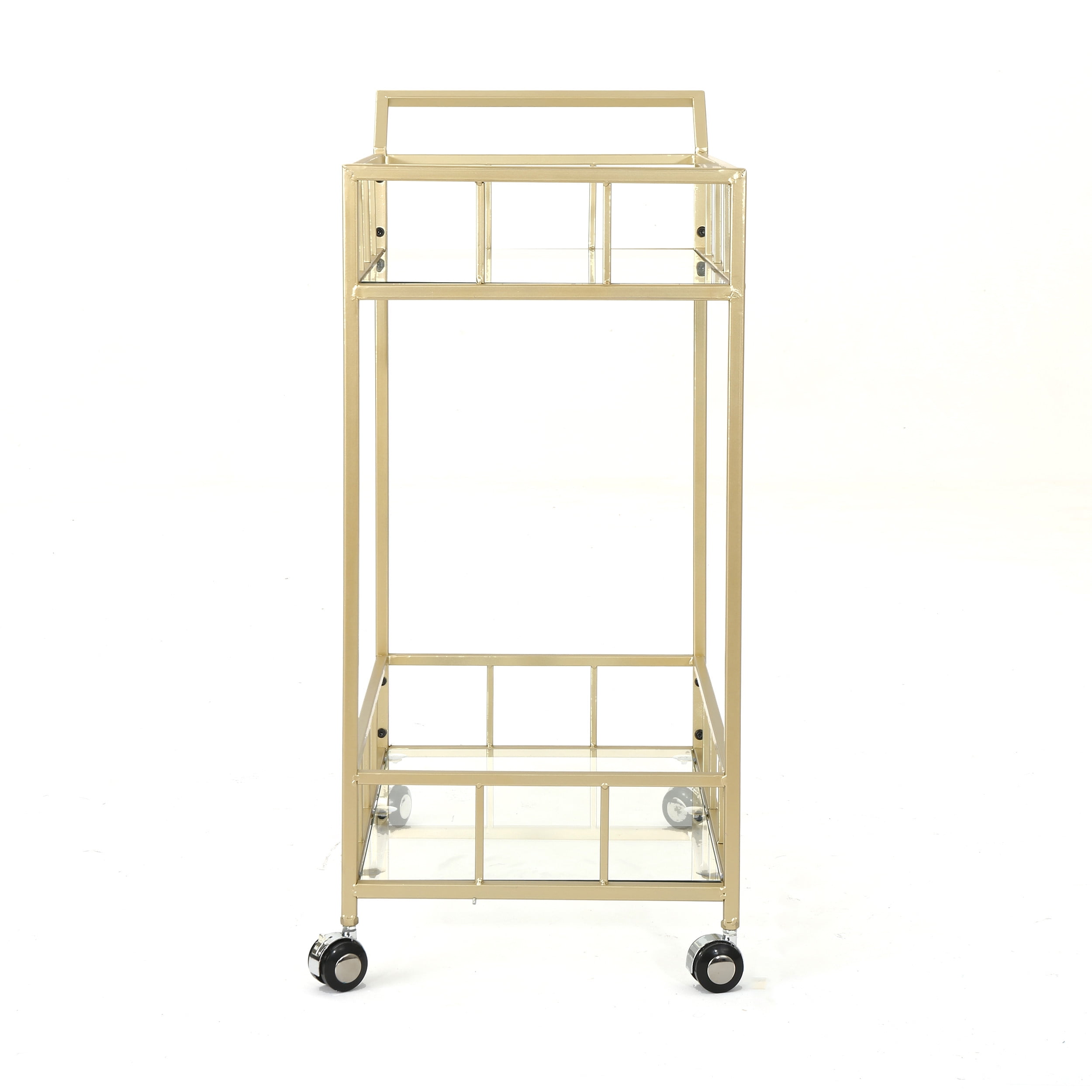Elegant Gold Iron and Tempered Glass Rolling Bar Cart