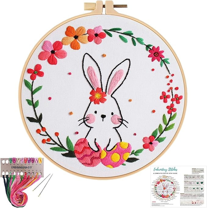 Louise Maelys Easter Bunny Embroidery Kits for Beginners,Cross Stitch ...
