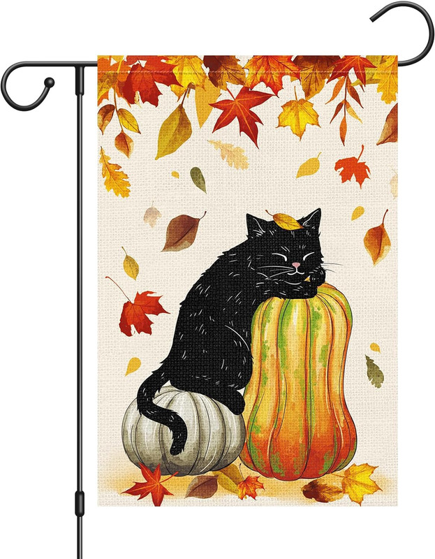Louise Maelys Fall Black Cat Garden Flag 12x18 Double Sided, Small