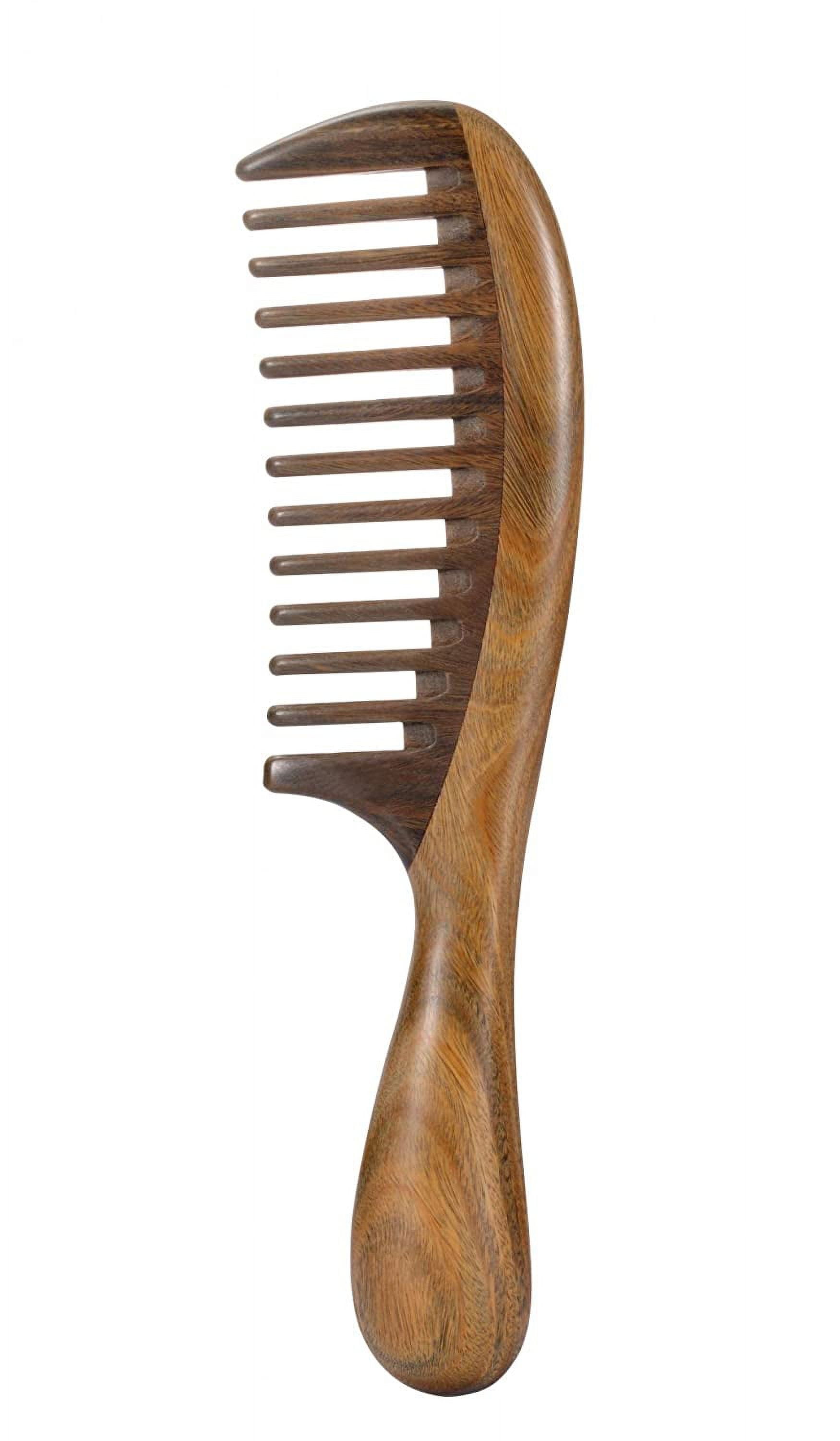 Louise Maelys Wide Tooth Hair Comb Green Sandalwood Anti-Static Detangling  Wood Comb with Buffalo Horn for Curly Thick Hair…