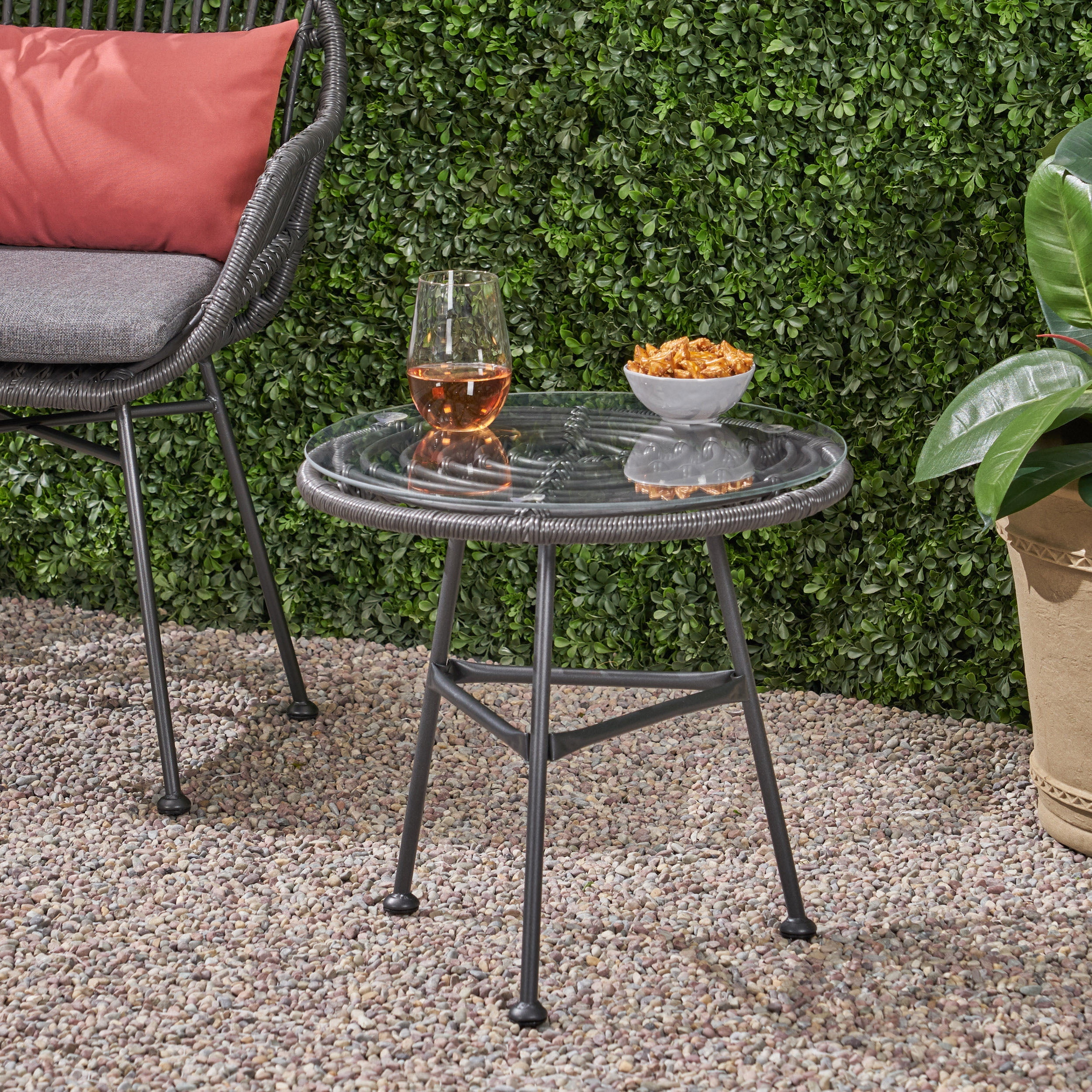 Faux rattan table sales