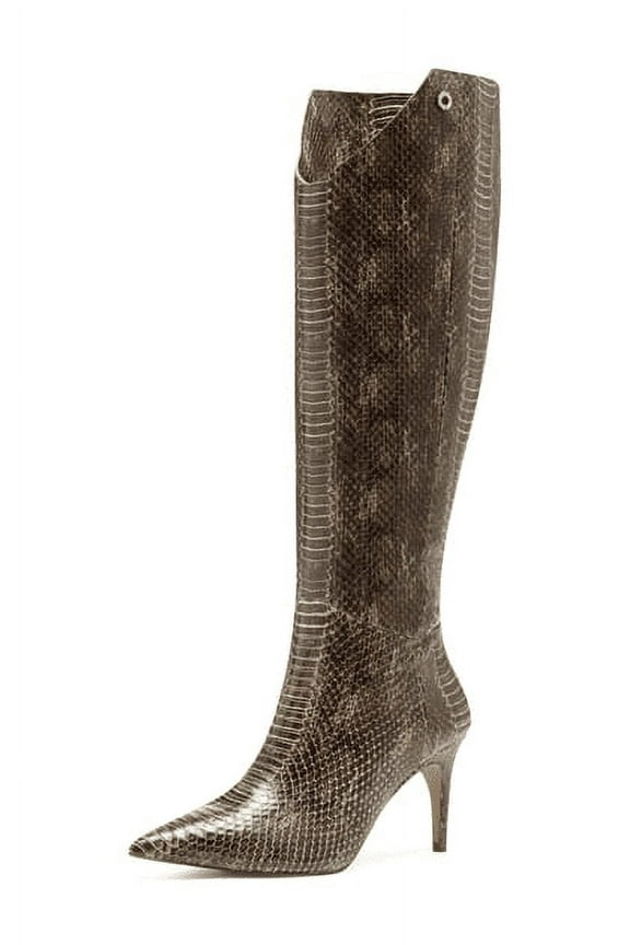 Kamil Brown Leather Pointed Toe Knee High Mid Heel Tall Boots (BROWN MULTI, 6)
