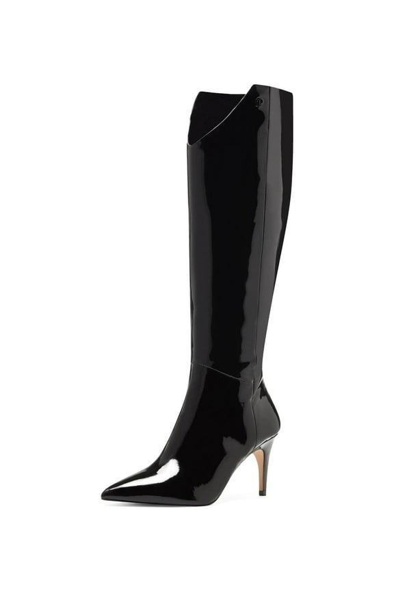 Kamil Leather Pointed Toe Tall Boots Black Patent Leather Boots (BLACK, 9)