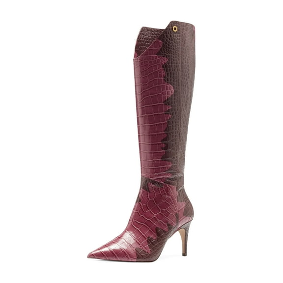 Louise et Cie Kamil Leather Pointed Toe Tall Shaft Boots Flame Red Snake Boots (PINK MULTI, 7)
