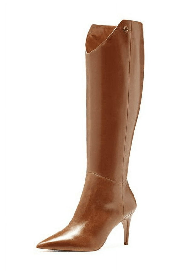 Kamil Leather Pointed Toe Tall Shaft Tan Leather Pointed Boots (BIRCH, 6)