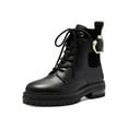 thumbnail image 1 of Louise et Cie Saliha Black Leather Lace-Up Combat Moto Lug Sole Hardware Boots (BLACK, 5), 1 of 5